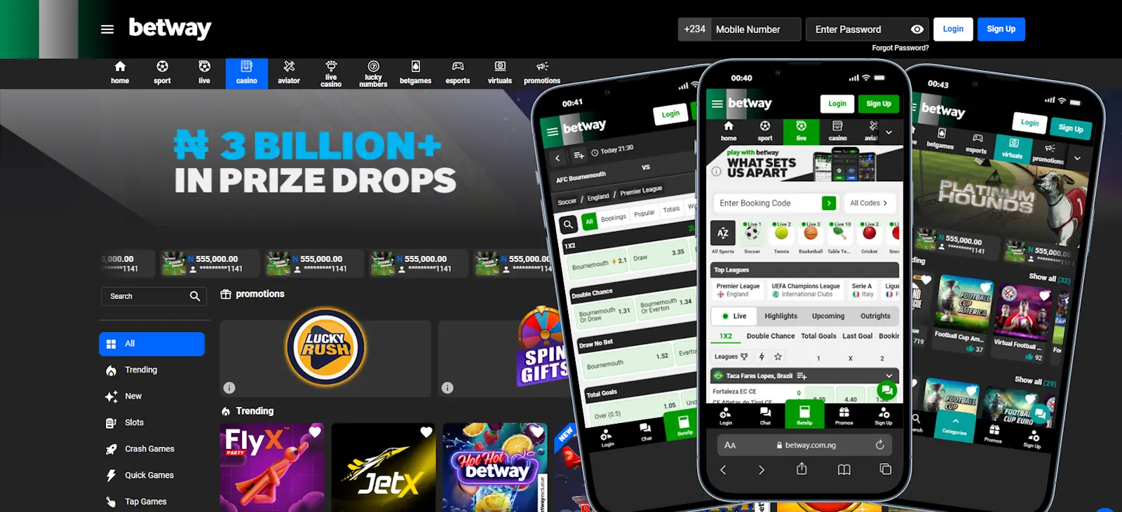 Betway Casino and Sports Live Betting Screenshot